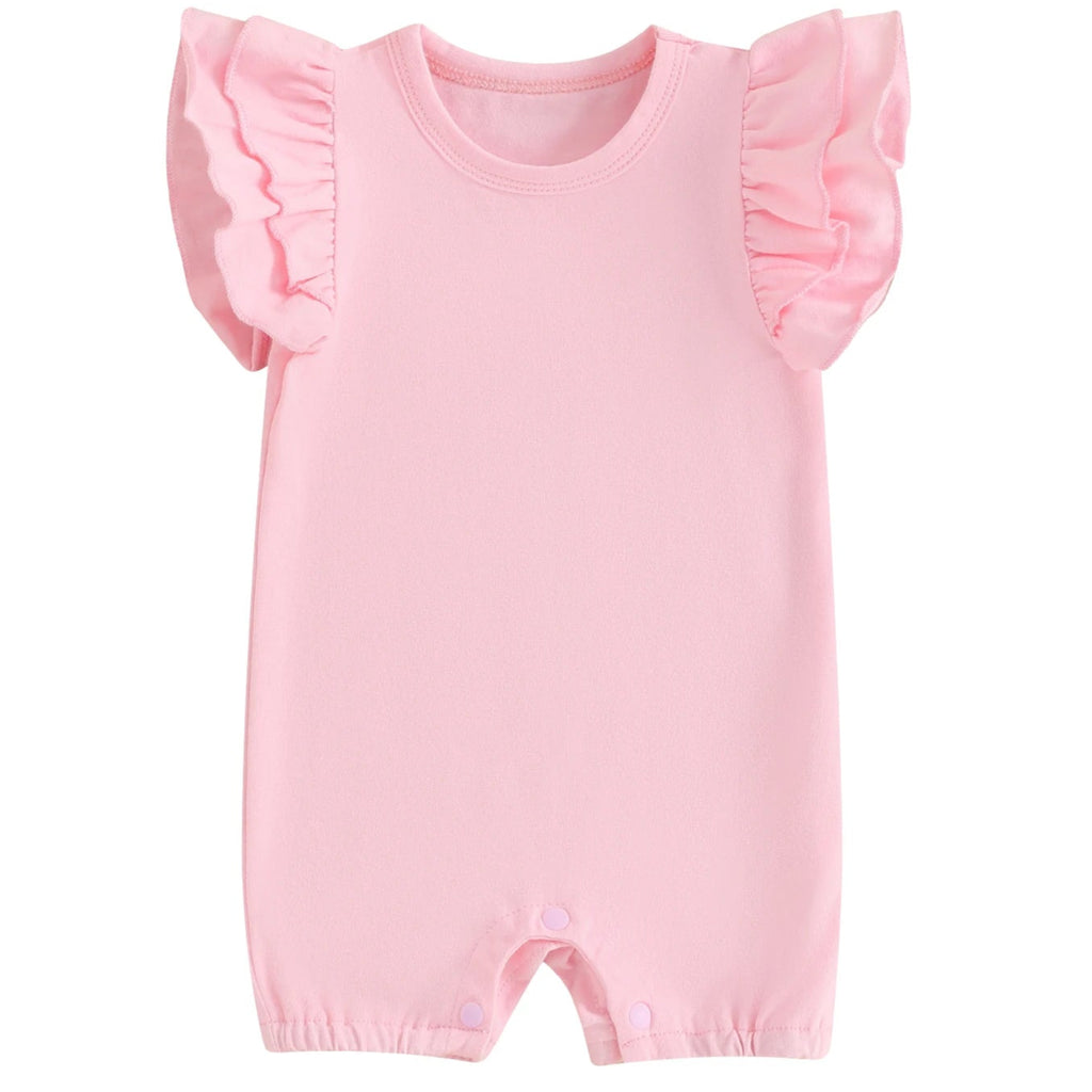 Pink flutter sleeve romper for baby girl