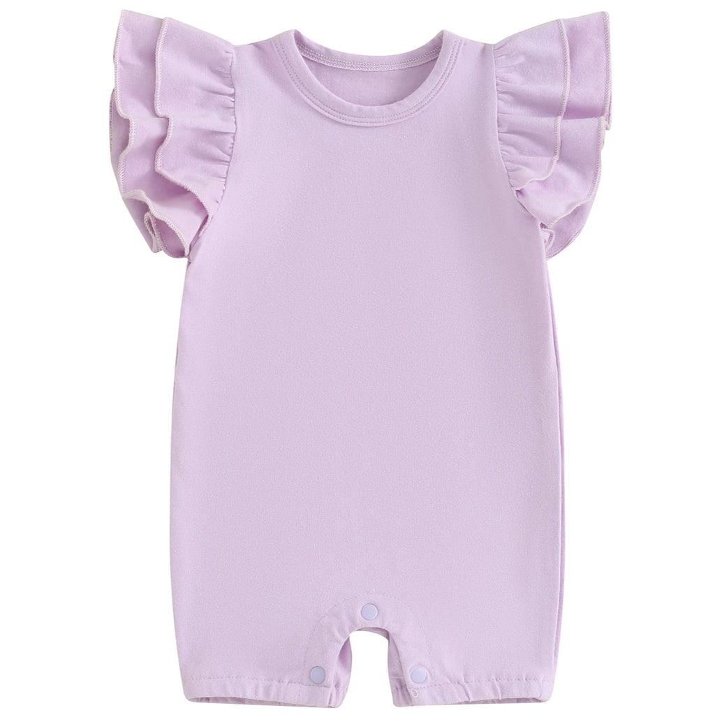 Purple baby girl romper with frill sleeves