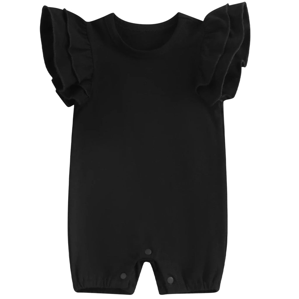 Black baby girl romper with flutter sleeves