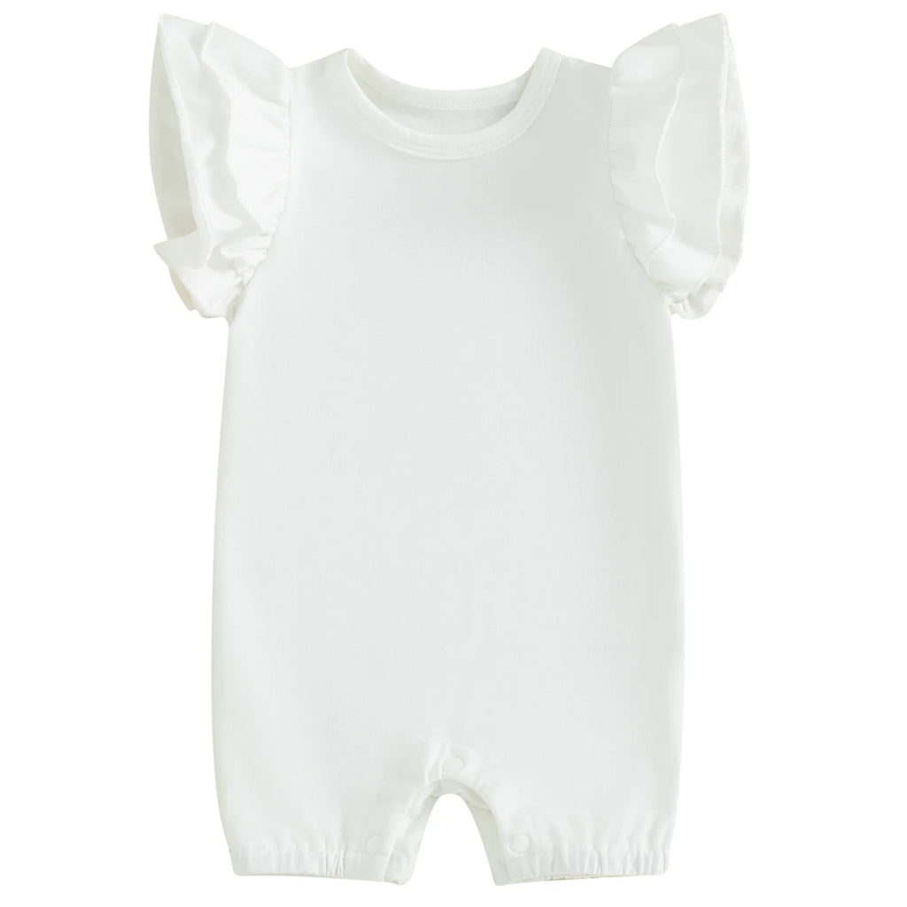 White cotton romper with flutter sleeves for baby girl