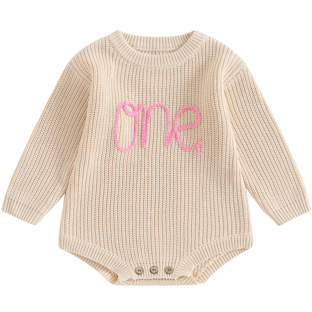 Knit romper with ONE embroidery Little Eedie