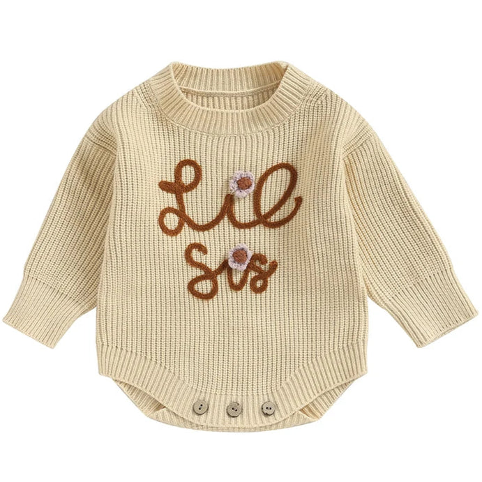 Beige Little Sister knit romper for baby girls