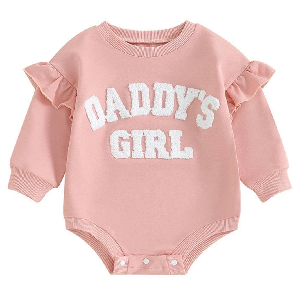 Pink baby romper with frill sleeves and Daddy’s Girl print – Little Eedie