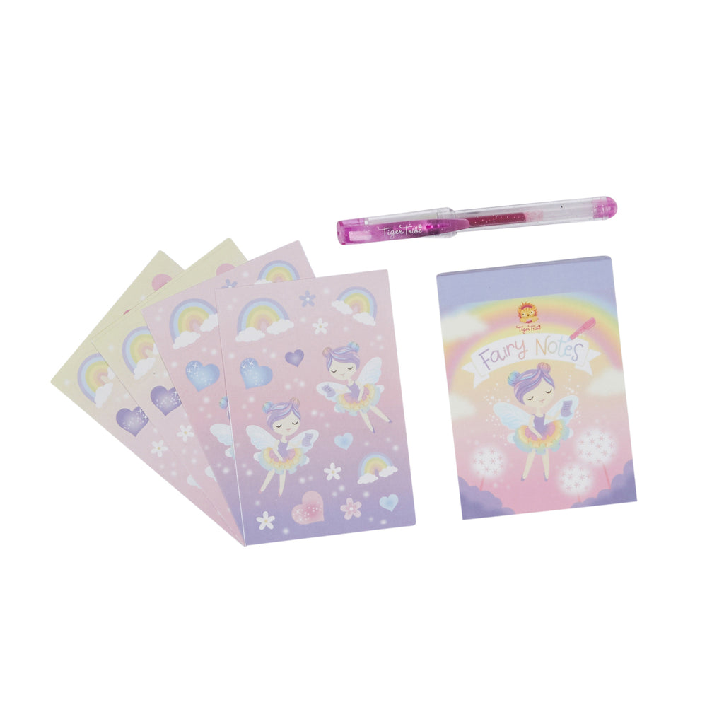Fairy-themed notepad, stickers and pink glitter pen – creative gift