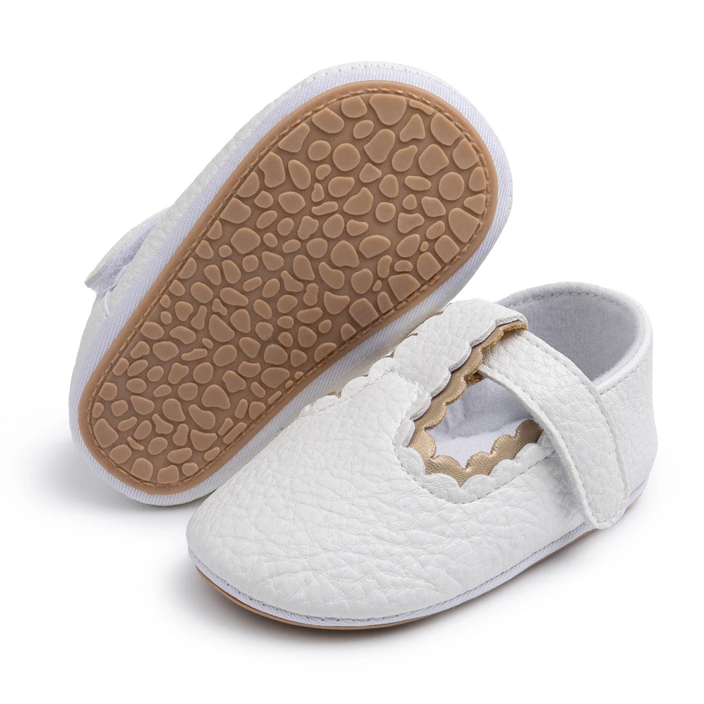 Liana T-Bar White Baby Girl Shoes front view