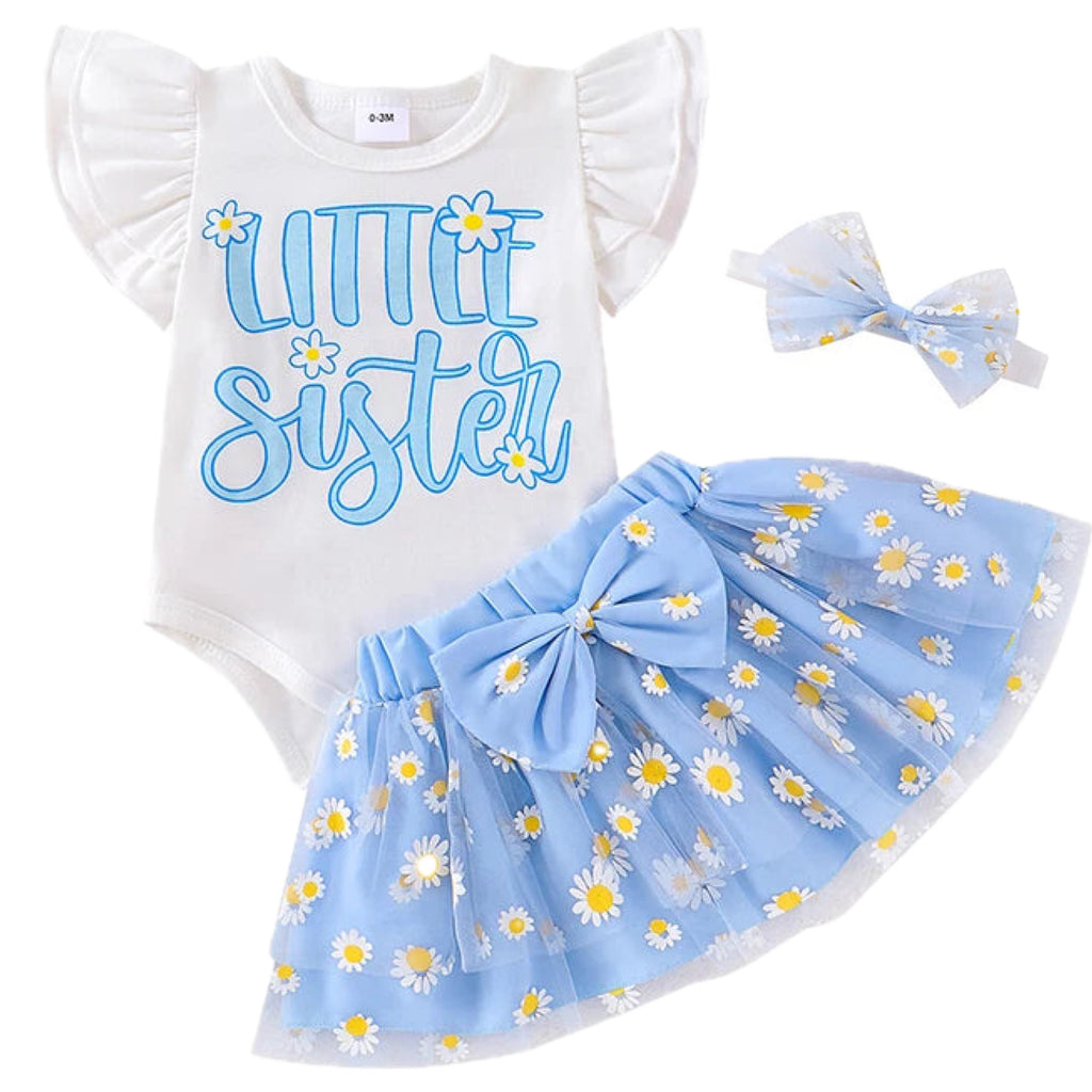 Blue baby romper with tutu and bow – perfect for family photo outfits