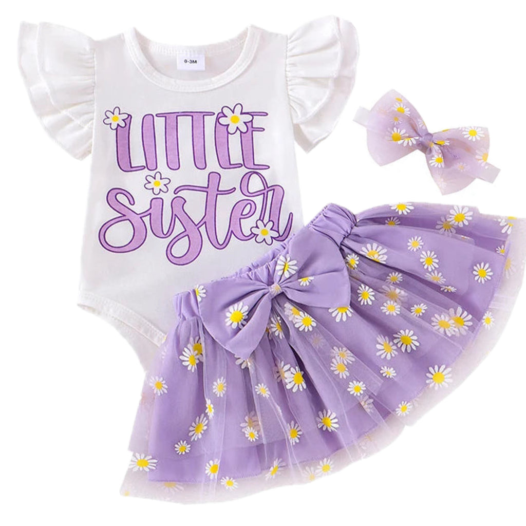 Purple tutu baby outfit with daisy skirt and romper – Little Eedie