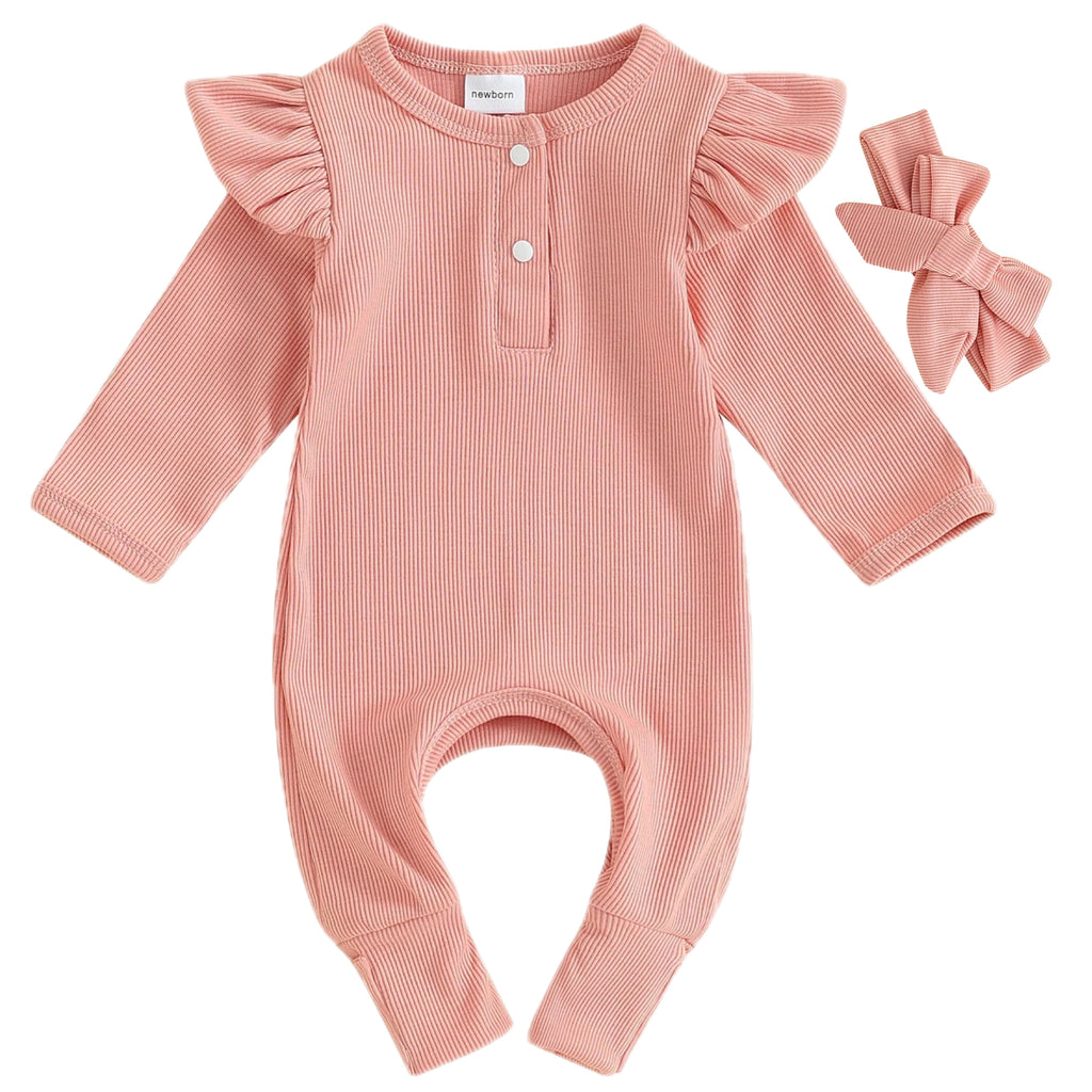 Long sleeve pink romper for newborn girls