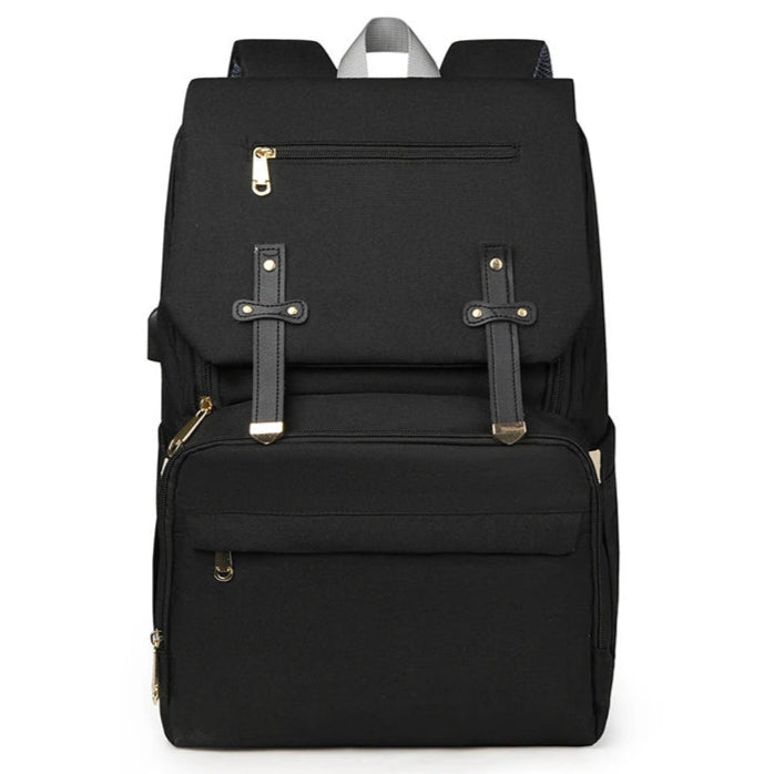 Black Luxe Lulu Baby Nappy Backpack with bottle pockets