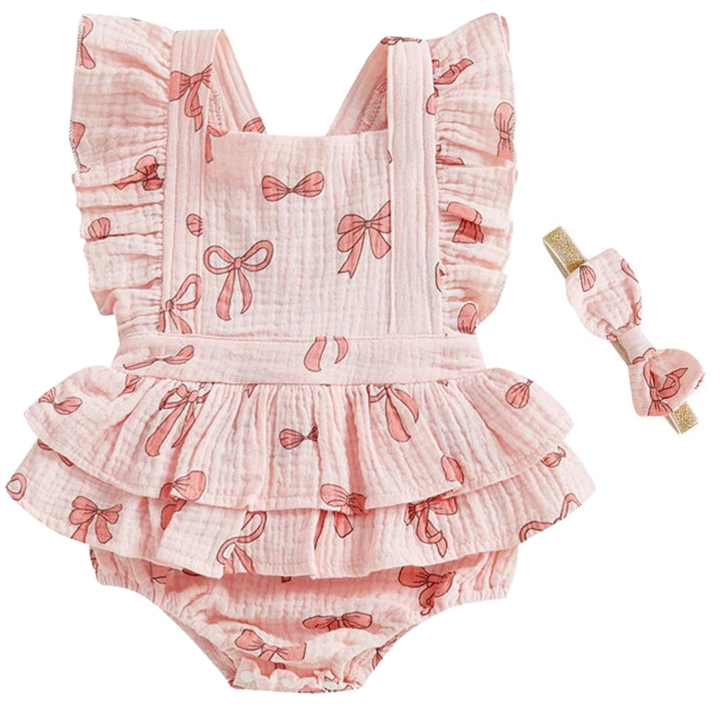 Nina Frill Romper Bow – Baby Girl Romper | Little Eedie