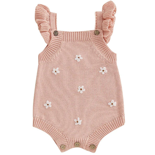 Pink Baby Girl Knit Romper – Soft Cotton, Little Eedie