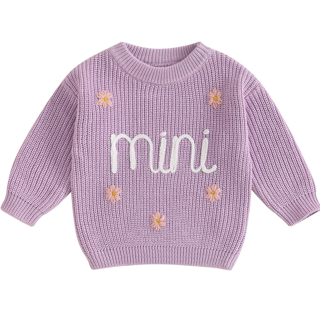 Purple baby knit jumper with “Mini” embroidered – Little Eedie