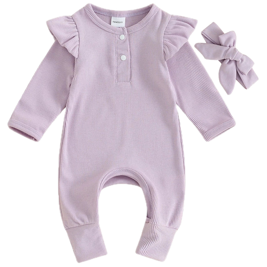 Ribbed romper with topknot headband