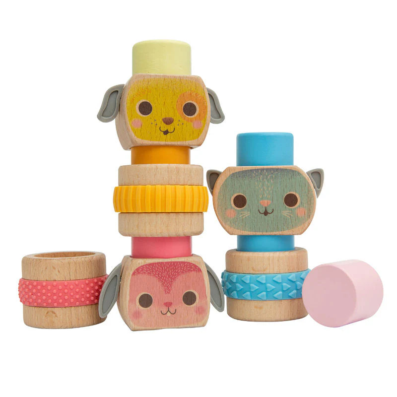 Tiger Tribe Totem Stackers Pets set with animal faces and rings