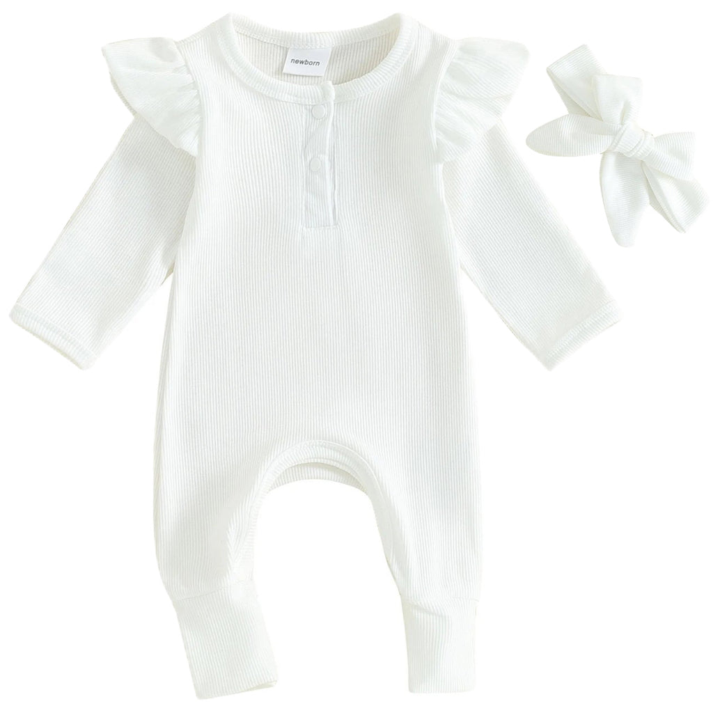 White long sleeve baby romper for girls