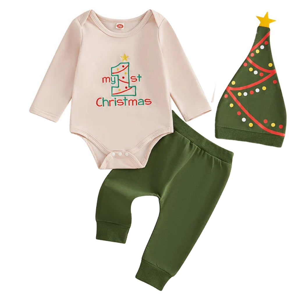 Baby boy Christmas outfit with My First Christmas romper