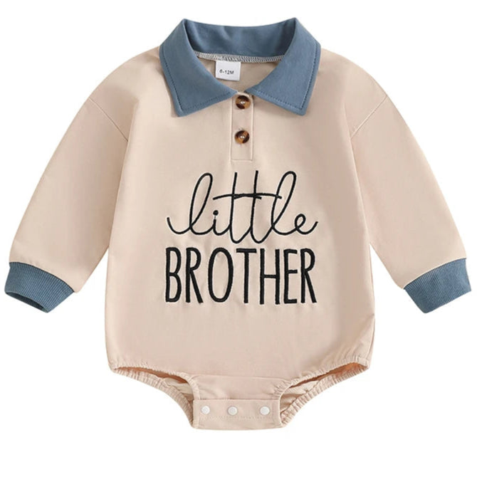 Little Brother print romper for baby boys