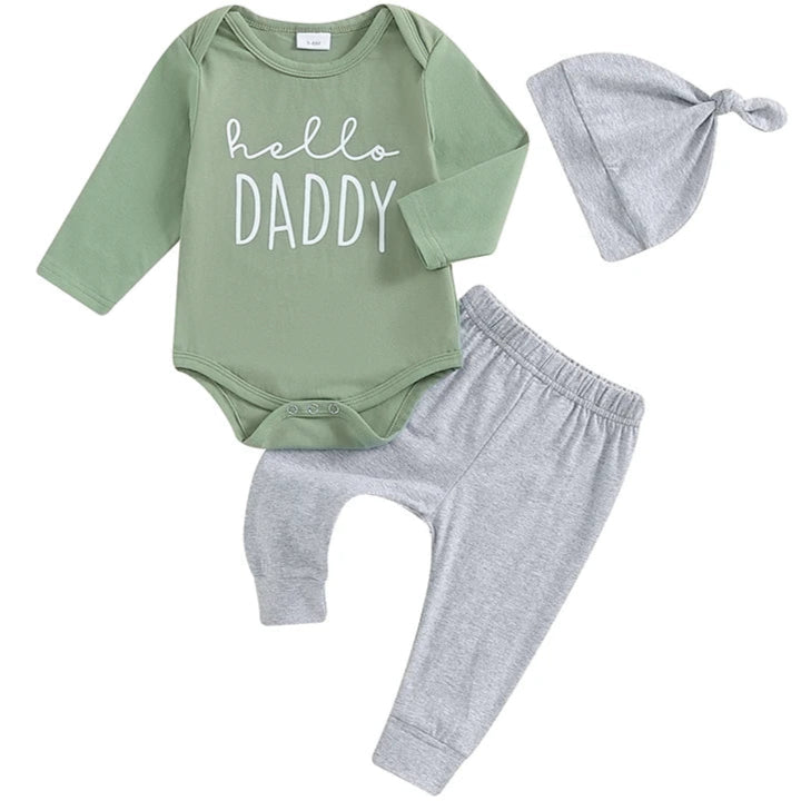 Hello Daddy baby boy gift outfit with hat and leggings