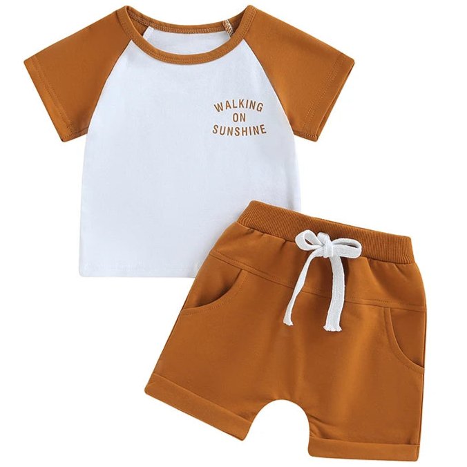 Baby boy summer set orange and white with slogan tee – Little Eedie