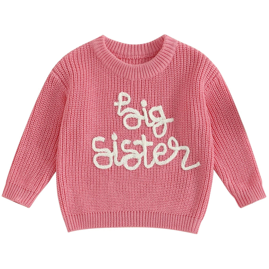 Baby pink sibling jumper with white embroidery