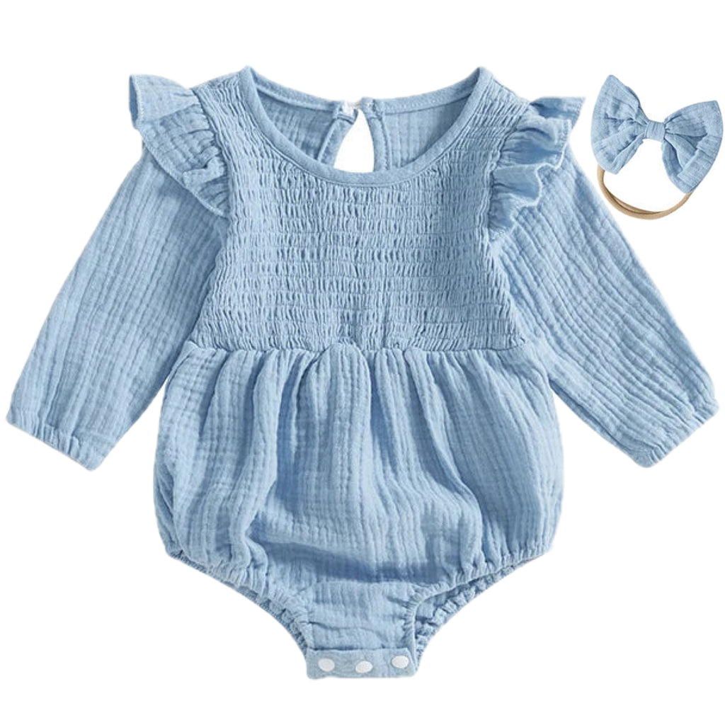 Long sleeve baby romper with bow