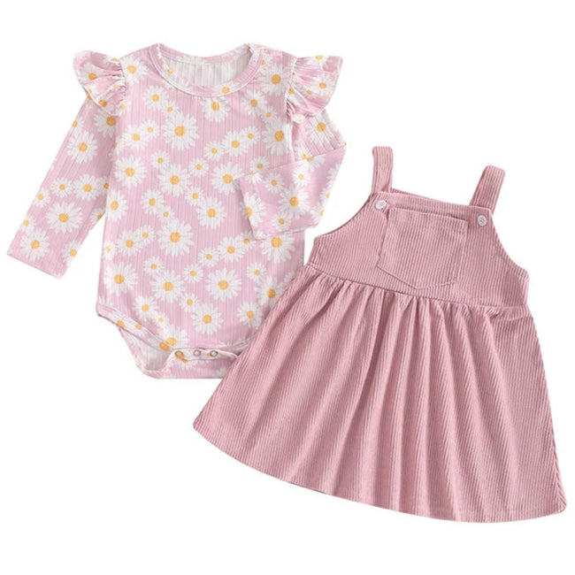 Pink baby girl pinafore dress set