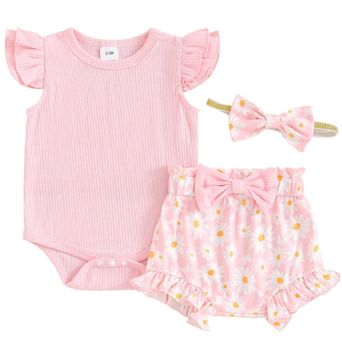 Baby girl romper set in pink daisy print