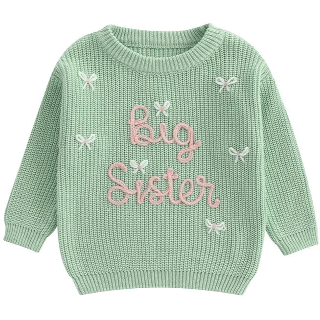 Green Big Sister Chunky Knit Jumper for baby girls