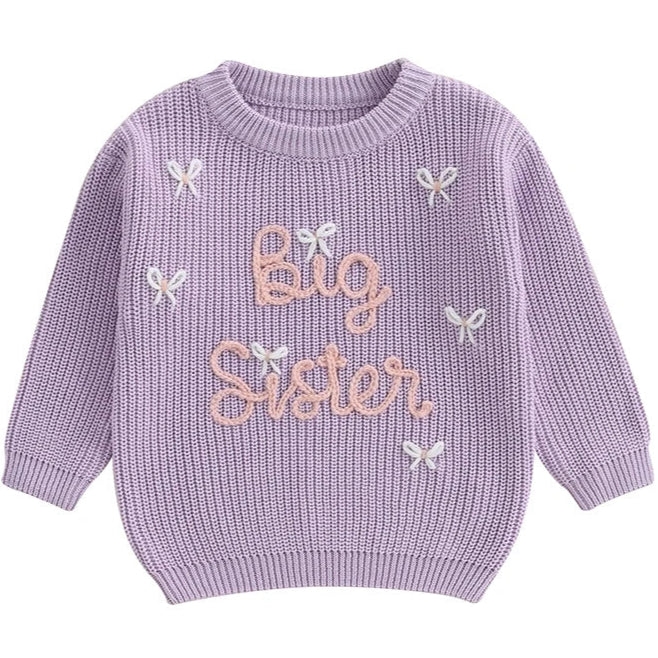 Purple Big Sister Chunky Knit Jumper for toddler girls