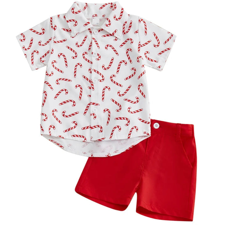 Baby boy Christmas outfit with candy cane shirt