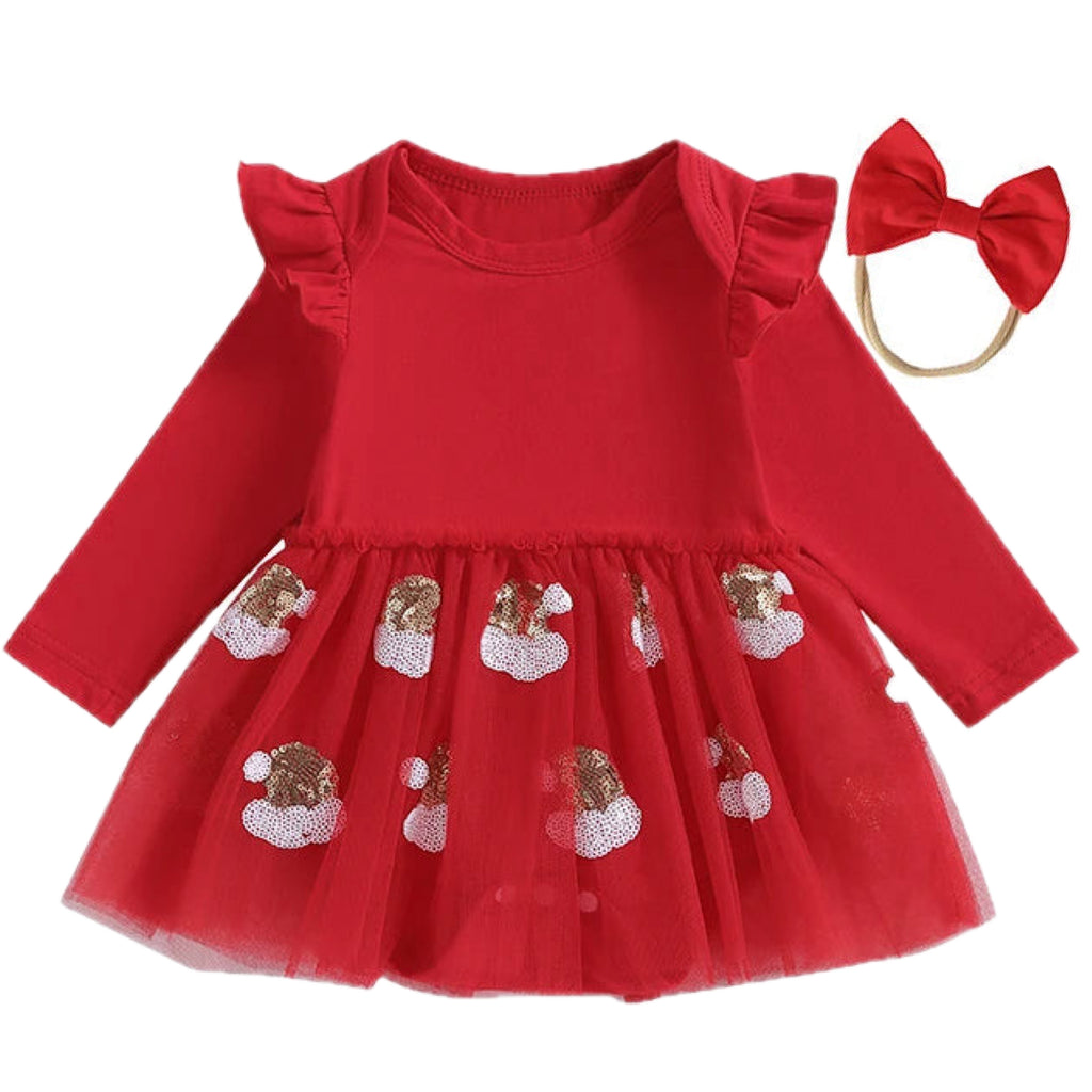 Baby girl Christmas romper with Santa sequin