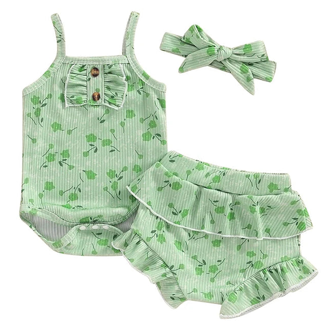 Baby girl summer set with green flowers