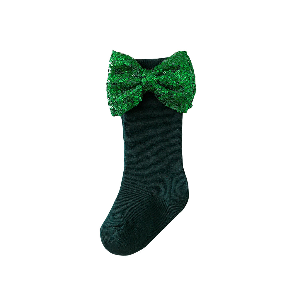 Green knee-high glitter socks for little girls