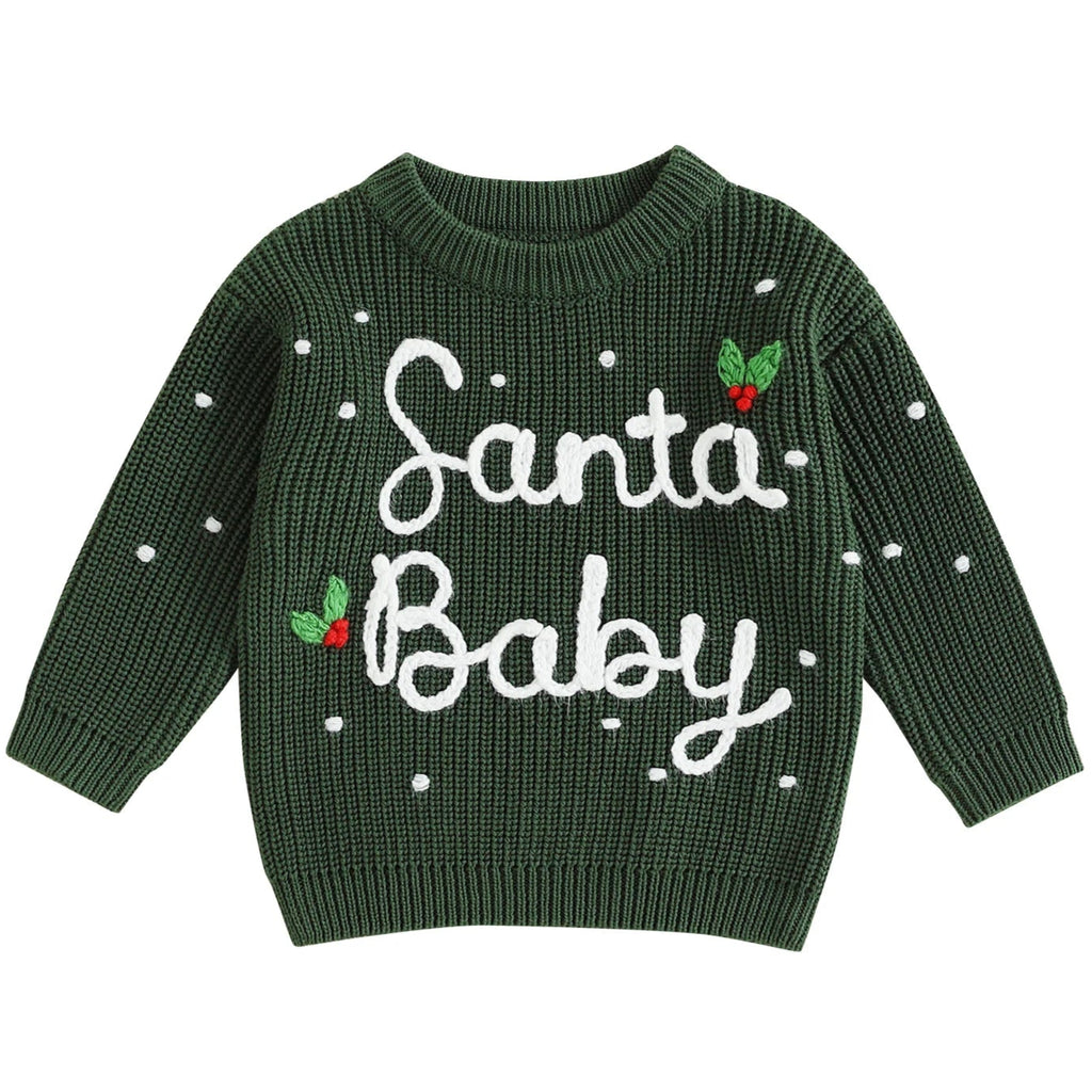 Chunky green Christmas knit jumper for baby and toddler