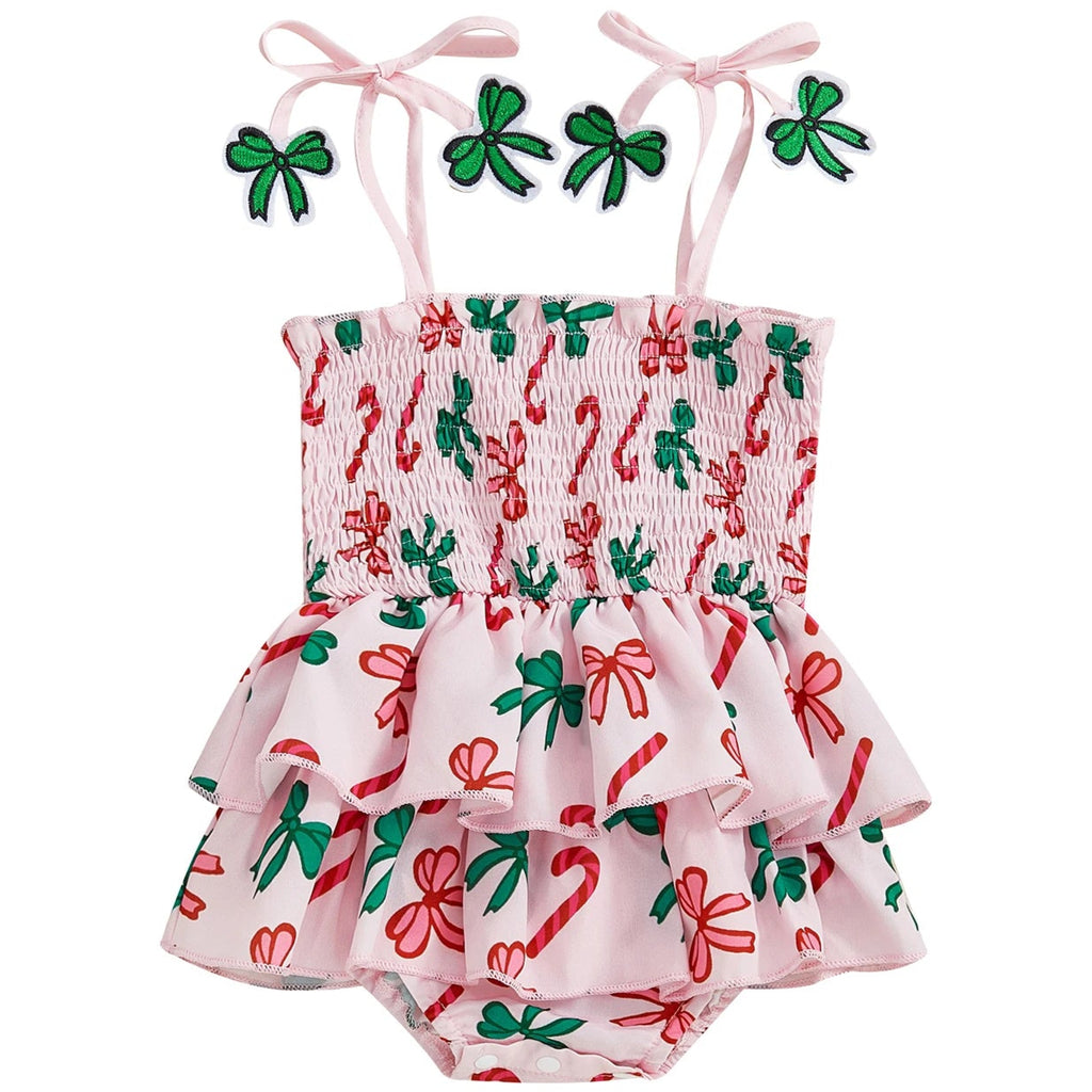Pink baby girl Christmas romper with candy cane print