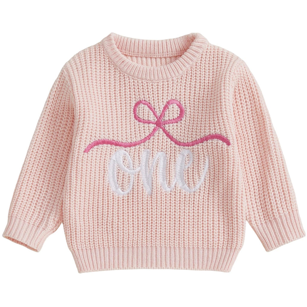 Baby girl first birthday sweater light pink