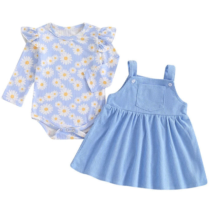 Blue baby girl daisy outfit set