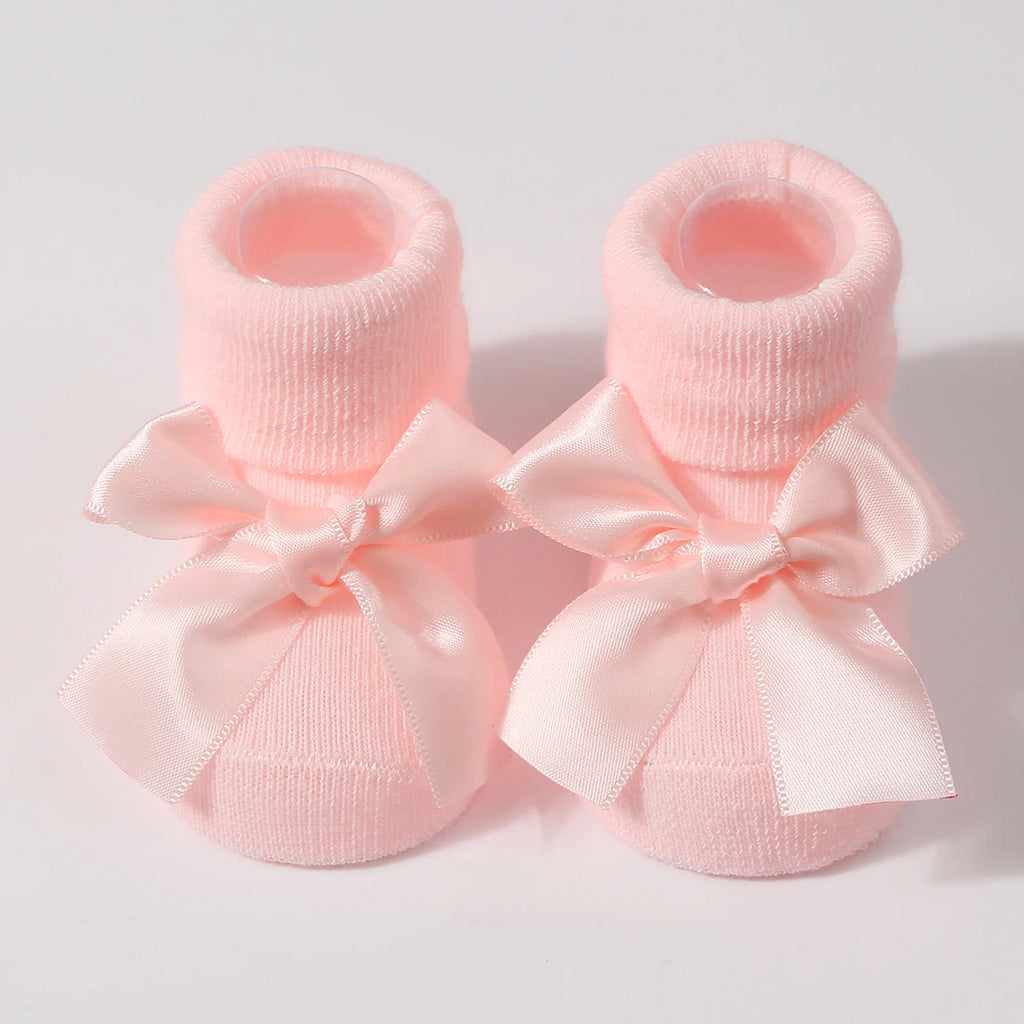 Baby pink socks with satin bow for newborn