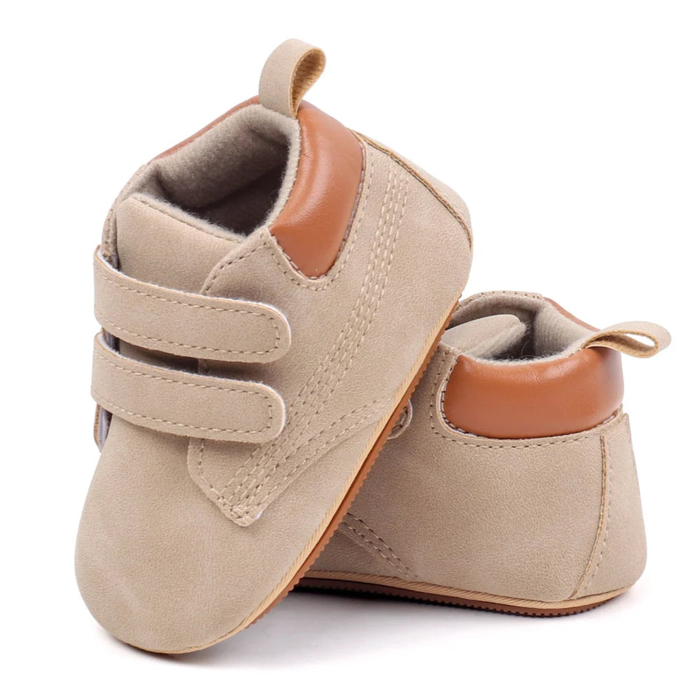Beige prewalker boots with flexible sole