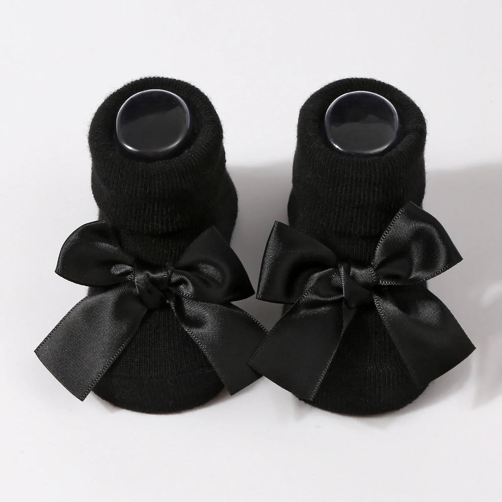 Baby girl socks black with decorative bow