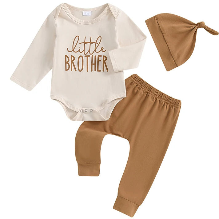Newborn baby set beige romper Little Brother print