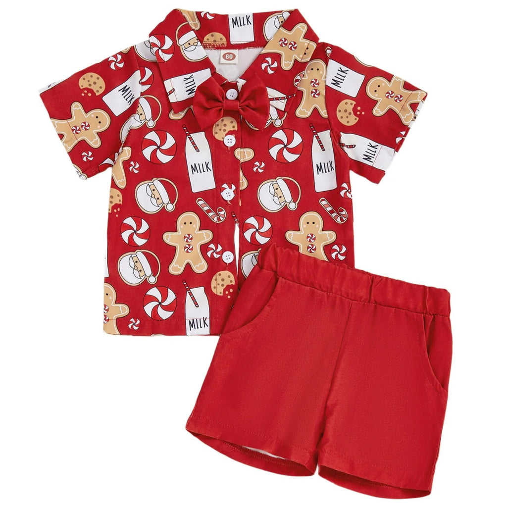 Little Eedie baby boy Santa outfit with bowtie and shorts