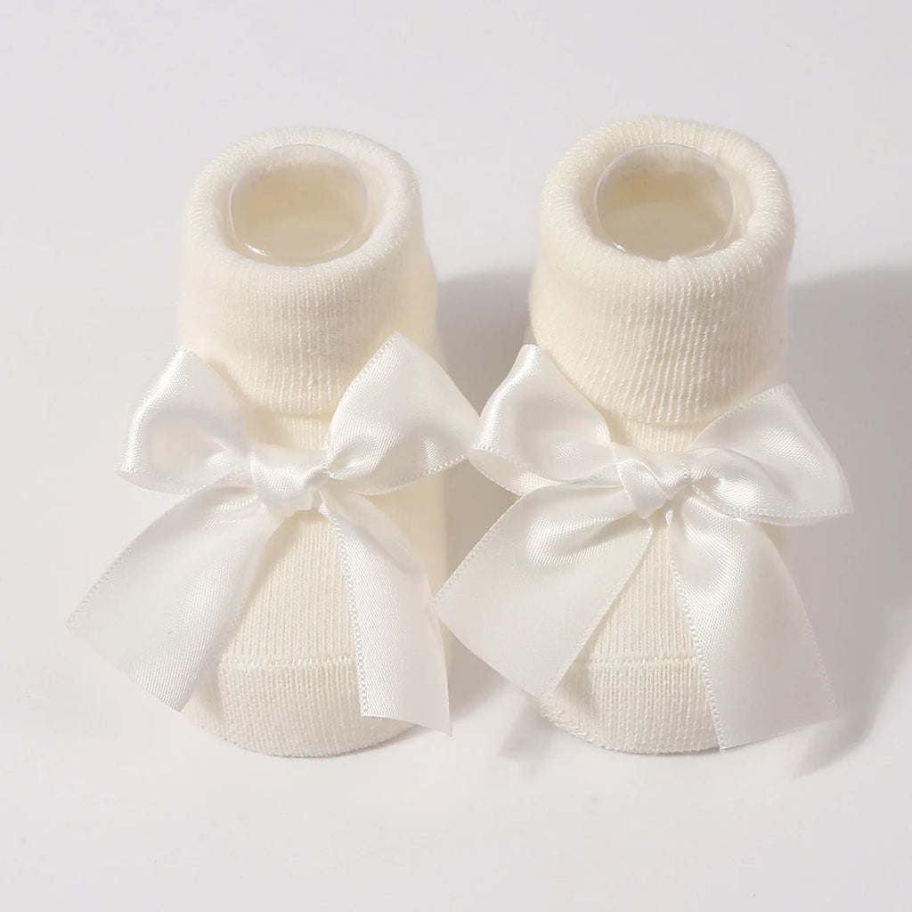 White satin bow baby socks for girls