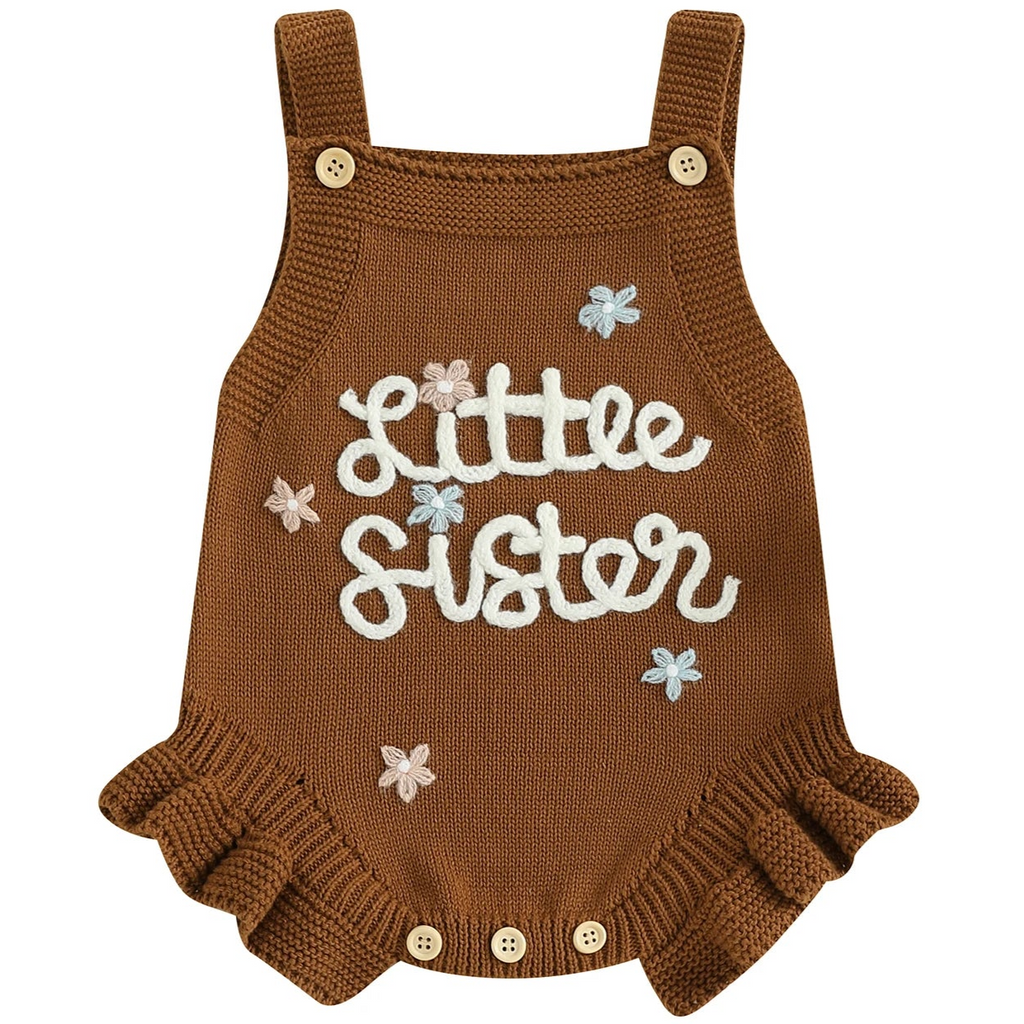 Brown knit romper for baby girls