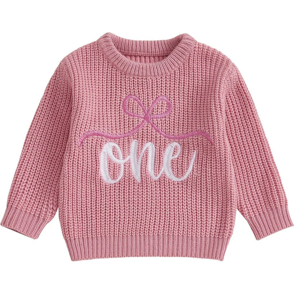 First Birthday Baby Girl Chunky Knit Jumper – Pink