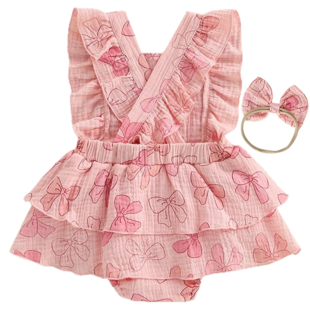 Peplum frill baby romper in pink cotton