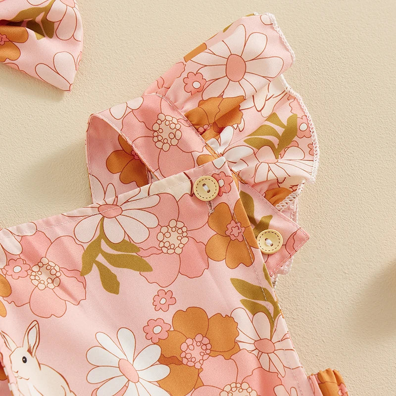 Bunny floral pink baby romper Australia