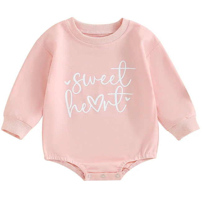 Pink baby girl romper with sweet heart white print