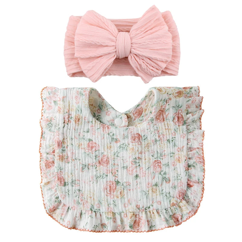 Lily baby girl bow and floral bib set