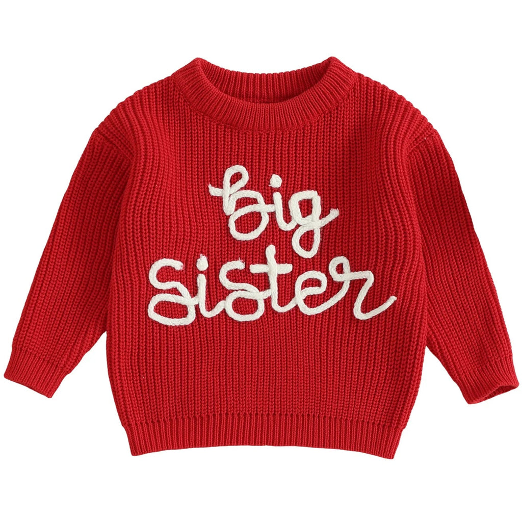 Red Big Sister knit jumper for toddlers